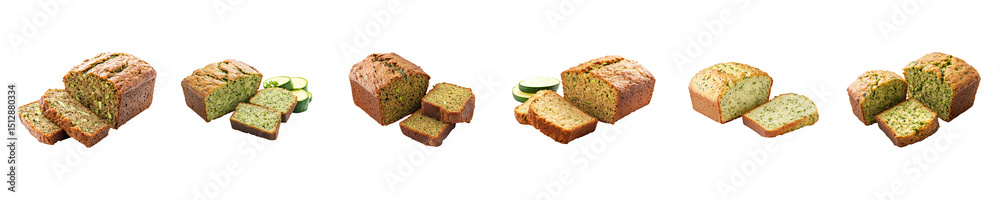 Zucchini Bread Cut Open with Slices Arranged Neatly Zucchini Bread Cut Open with Slices Arranged Neatly