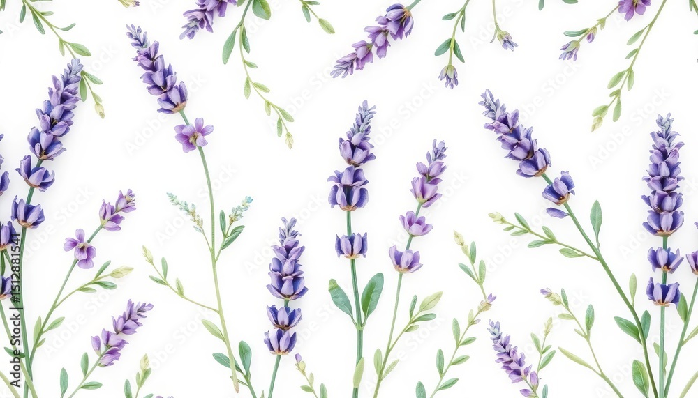 Naklejka premium Delicate watercolor lavender sprigs and green foliage repeat on a soft background, pattern, watercolor