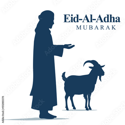 Eid al-Adha Mubarak Silhouette of Man with Goat – Islamic Festival of Sacrifice Celebration Concept for Religious and Cultural Design