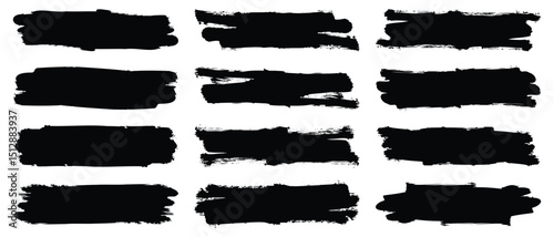 Collection of vector paint bold brush strokes, hand drawn thick grunge lines and rectangle shapes modern grunge, Vector illustration.