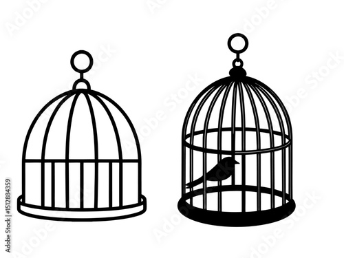 Two birdcages with bird graphic design isolated on white background