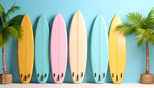 Summer Surfboard Elements Vector Set – Pastel Color Collection of Surfboards, Beach and Ocean Themed Design for Summer and Vacation Graphics