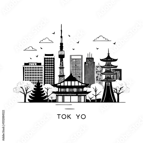 Tokyo City Skyline Silhouette