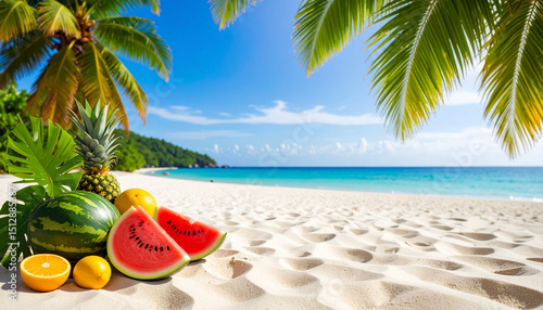 Front View of Summer Beach Background with Fine Sand and Clear Blue Sky – Tropical Holiday and Relaxation Concept


