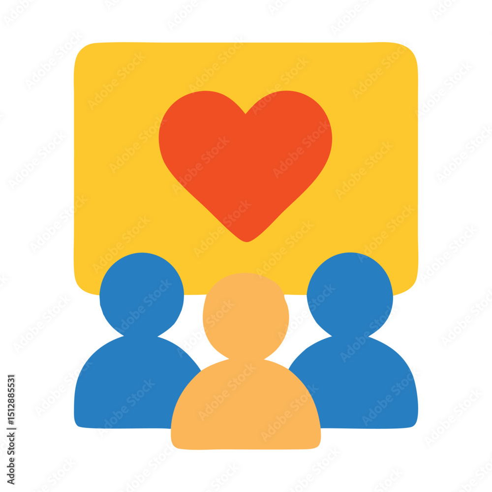 Online Community Support: Heart Icon & People Illustration Online Community Support: Heart Icon & People Illustration