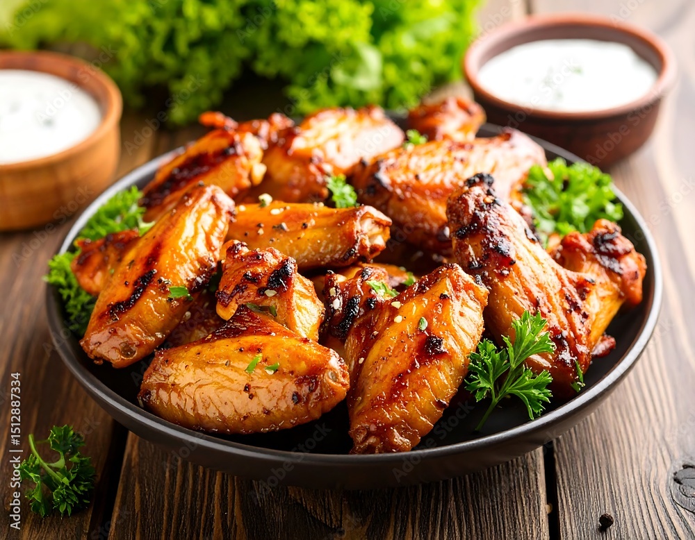 Fototapeta premium Crispy chicken wings with dipping sauce