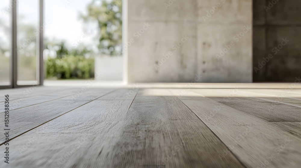 Naklejka premium Light gray wooden flooring in a modern space.