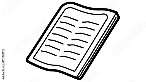 Outline drawing of a book with lines on the pages  vector, silhouette, illustration, horizontal, isolated assets, line art