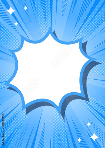 ハーフトン柄入りのサンバーストとトゲトゲのフレーム背景、集中線とキラキラエフェクトのデコレーション、ポップなデザイン、縦向き