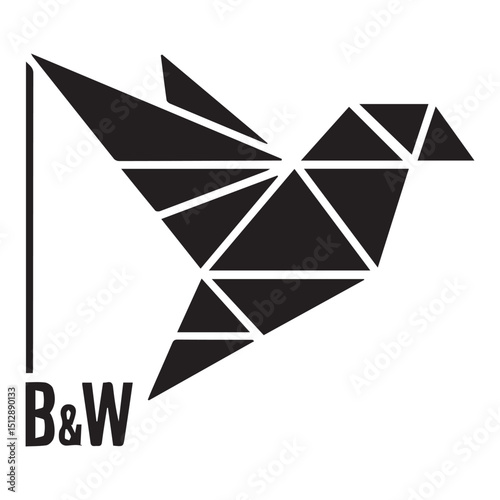 Geometric origami bird black and white design