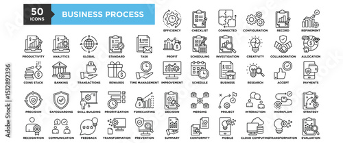 50 Business Process icon set. Containing design business, process, concept, management, technology, system	