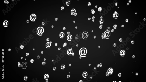 At-sign internet technology symbol with neon glowing animation on black background. E-mail at neon symbol sign.