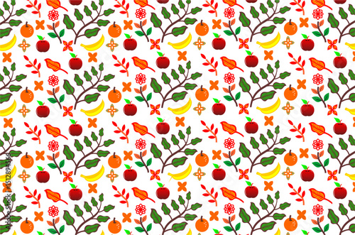 The pattern of floral leaves and fruits background. Vectot illustration