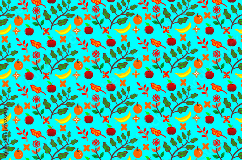 The pattern of floral leaves and fruits background. Vectot illustration
