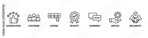 Feedback banner web icon vector illustration concept with icon of satisfaction, customer, rating, quality, comment, service and reliability