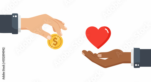 Charity donation concept charity donation concept giving money to love and support for a good cause illustration vector image
