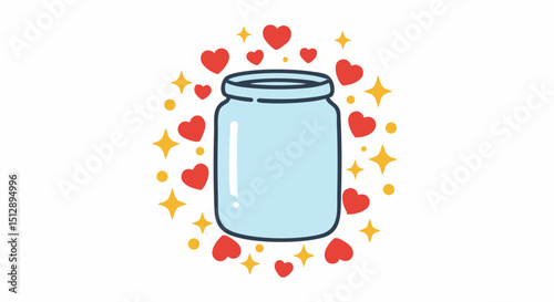 Charity donation concept mason jar with hearts and stars illustration for love themed designs and creative projects art vector