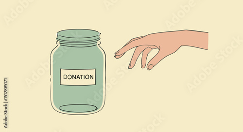 Charity donation concept donation jar clip art hand reaching for charity container for fundraising and giving campaign support