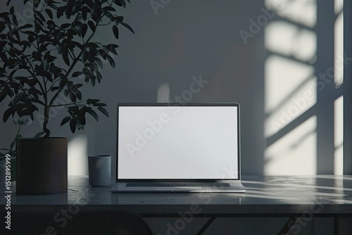 Premium Quality Picture of Laptop with Blank Screen on Table