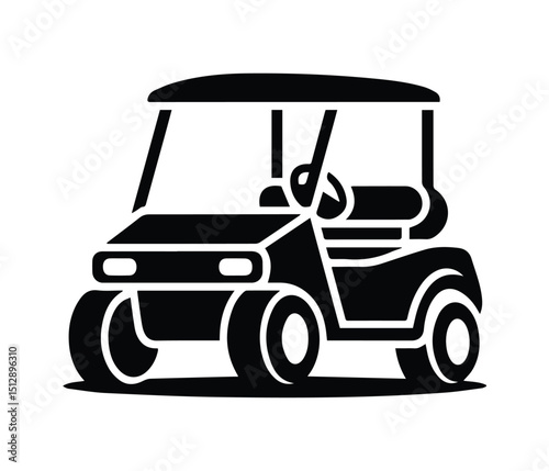 Golf Cart Vector Silhouette Front View Illustration, Black Golf Cart Icon, Minimal Golf Vehicle Silhouette, Golf Buggy Transport Icon.