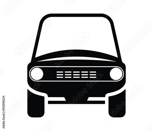 Golf Cart Vector Silhouette Front View Illustration, Black Golf Cart Icon, Minimal Golf Vehicle Silhouette, Golf Buggy Transport Icon.