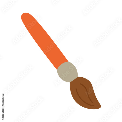 Cartoon paint brush with orange handle and brown bristles. Flat vector illustration for art and school themes.