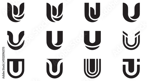 Twelve unique letter u logo design variations