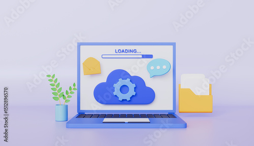 Cloud computing with loading digital files site interface and folder, Backups in cloud storage concept photo