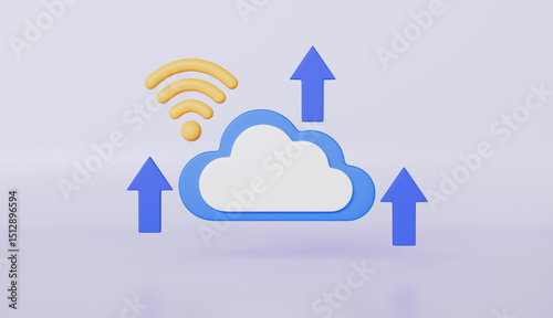 Cloud computing with wireless connection and data uploading concept photo