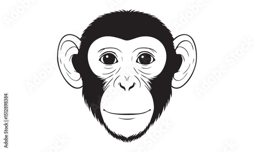 Chimpanzee front view in simple bold line drawing