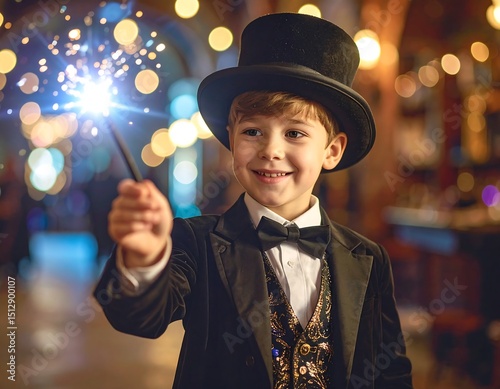 Child magician with sparkler