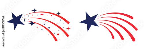 shooting stars design for American independence day banner, poster greetings. red and blue shooting stars. star firework celebrate USA independence day. fire works 4th of july. vector illustration  