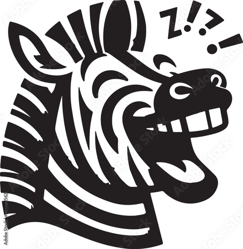Laughing Zebra Face Silhouette with Playful Style