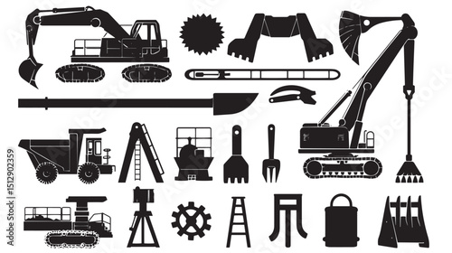mining instruments Silhouettes isolated on white background