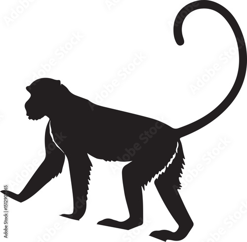 Monkey Standing on Tree Branch Silhouette with Confident Stance