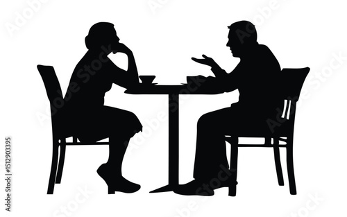 Couple sitting in a cafe vector silhouette
