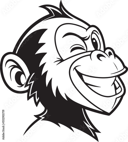 Winking Monkey Face Silhouette with Cheeky Expression
