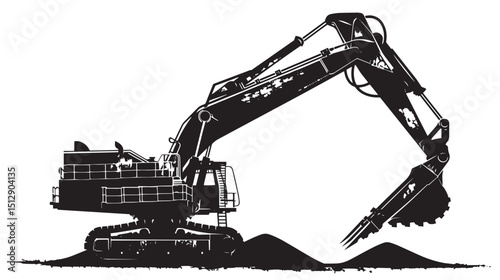 Mining shovel silhouette isolated on white background