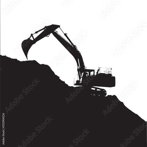 Mining shovel silhouette isolated on white background