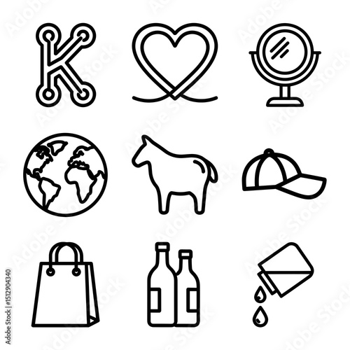 Collection of Simple Black Line Icons on White Background