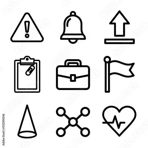 Collection of Black Linear Icons on White Background