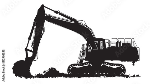Mining shovel silhouette isolated on white background