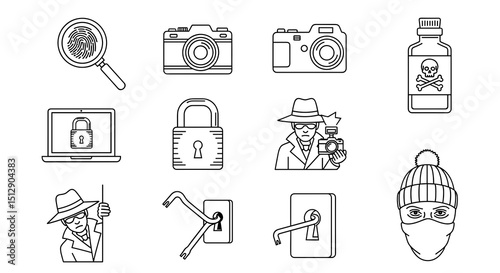 Pixel Art Cybersecurity Icons:  Black and White Digital Security Illustrations