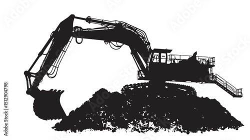 Mining shovel silhouette isolated on white background