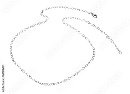 Cadena plateada ondulada aislada. Lista para usarse en joyeria. Eslabones de plata para una joya. photo