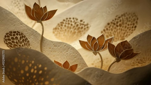 Chinese lotus paper cut-out style picture