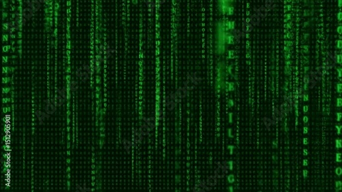 Abstract Green Digital Rain: Glowing text streams down a dark background creating a dynamic, mysterious visual aesthetic.