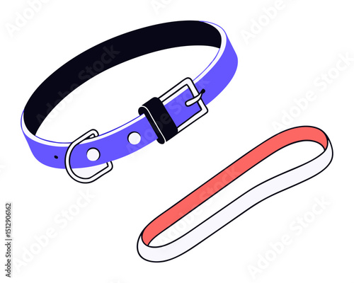 Purple dog collar and red white pet leash set