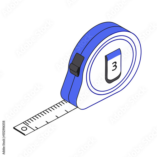Blue measuring tape isometric illustration