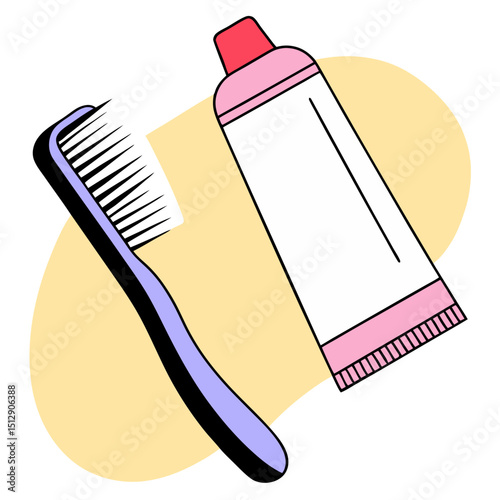 Simple illustration of toothbrush and toothpaste tube